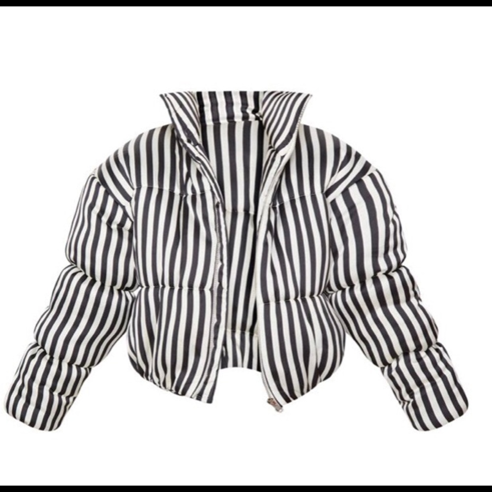 Crop Stripe Puffer coat